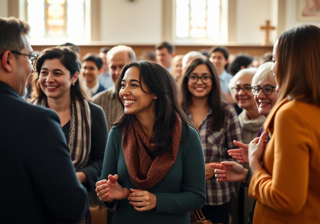 Our church family welcoming one another after a Sunday service